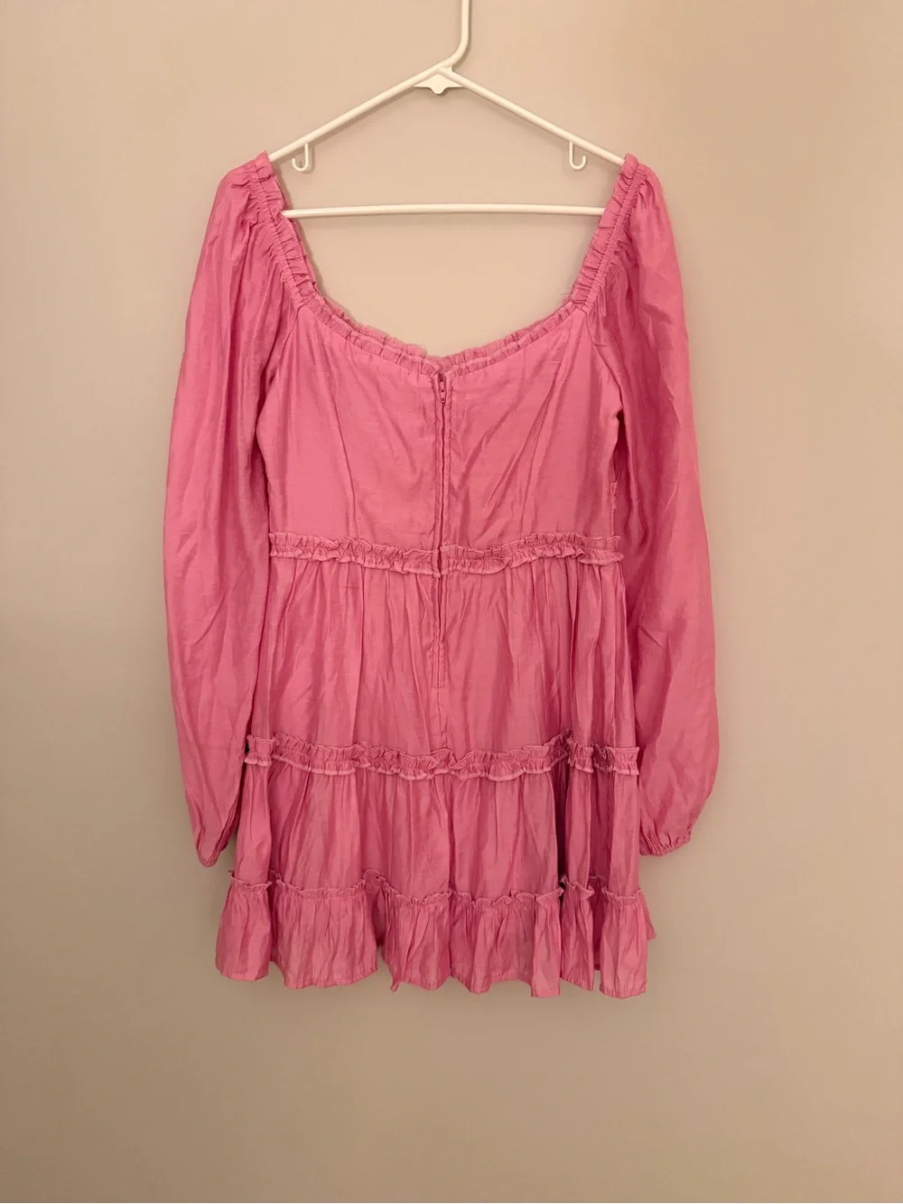 Francesca's Collections Pink Tiered Long Sleeve Mini Dress - Picture 2 of 2